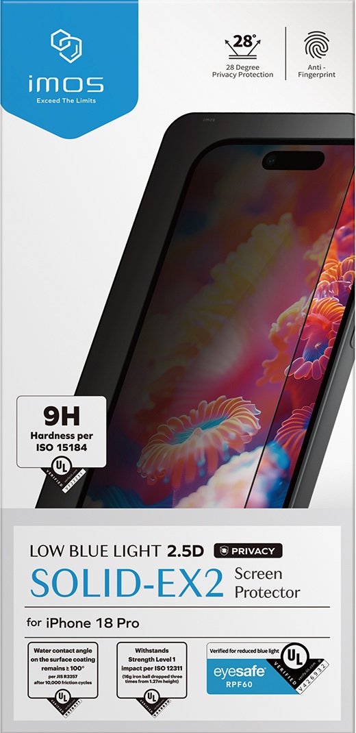 imos iPhone 18 Pro / 18 Pro Max RPF60 低藍光防窺玻璃保護貼