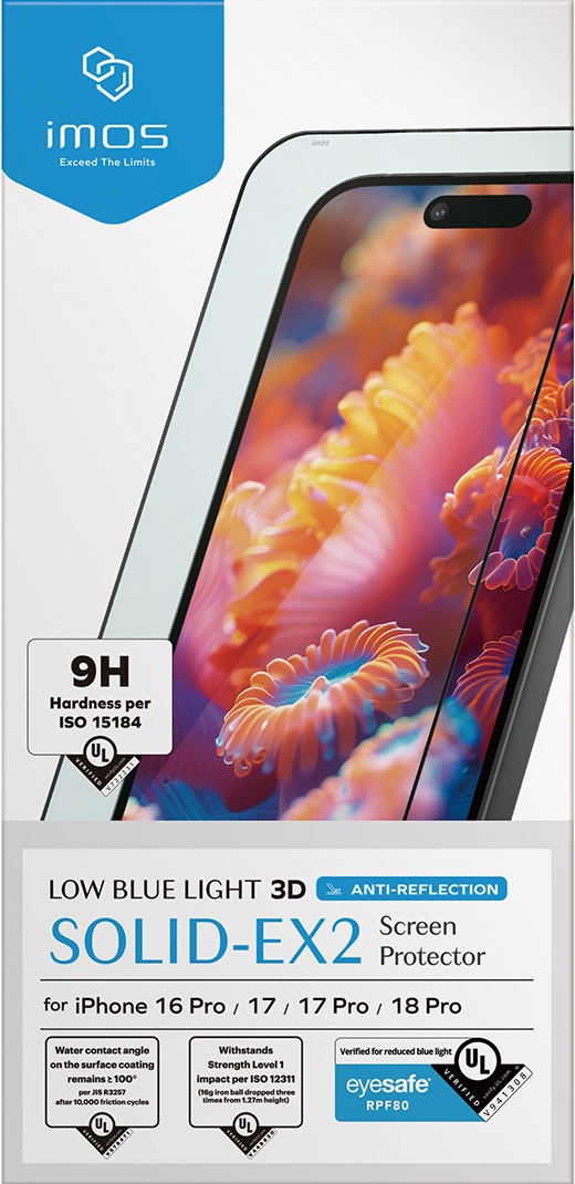 imos iPhone 18 Pro / 18 Pro Max RPF80 無影膜低藍光 AR 3D玻璃保護貼
