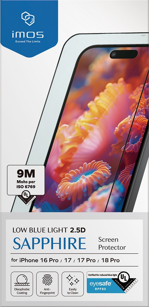 imos iPhone 18 Pro / 18 Pro Max RPF80 低藍光藍寶石玻璃保護貼